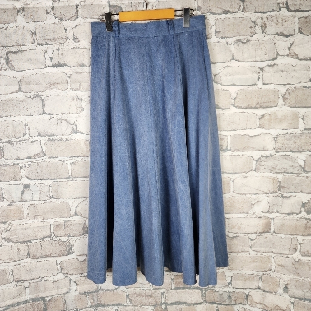 Vintage Western A Line Maxi Skirt Button Front Chambray Blue Cotton Size 11/12 - Picture 9 of 10